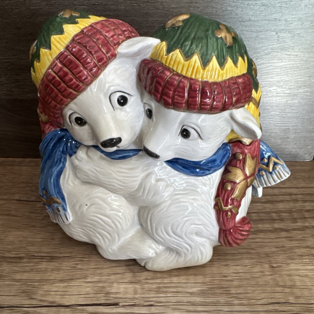 Fitz and Floyd FF Polar Bear Christmas Candy Jar Cookies Retired 2001